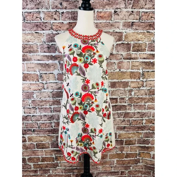 Anthropologie Dolma Embroidered Floral Cotton Shift Dress Boho Festival Small - Picture 3 of 15
